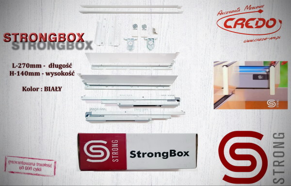 STRONGBOX – prowadnica do szuflad z bokami L270 H-140 Biała