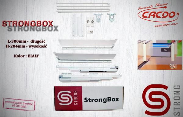 STRONGBOX – prowadnica do szuflad z bokami L300 H-204 Biała