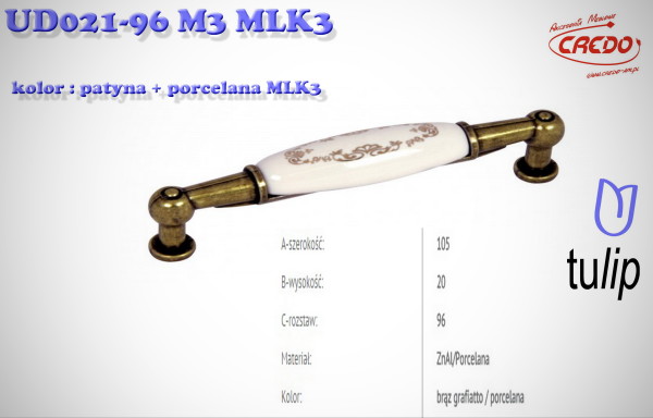 Uchwyt Meblowy UD021 patyna + porcelana MLK3